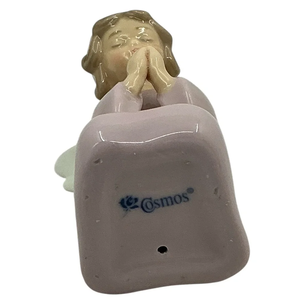 Cosmos Porcelain Praying‎ Angel Figurine Pink Dress 3.25 inch Collectible